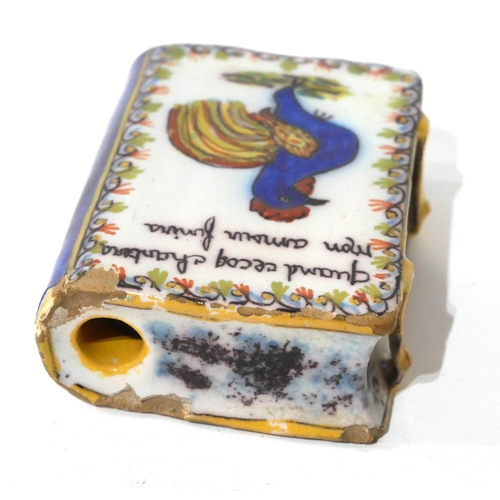 593 - QUIMPER, A 19TH CENTURY FRENCH FAIENCE POTTERY FLASK
Hand painted with armorial crest and cockerel t... 