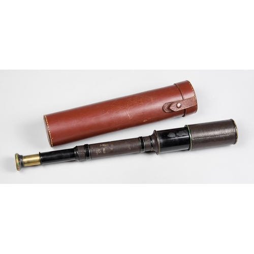 241 - NEGRETTI & ZAMBRA, LONDON, A LATE 19TH CENTURY LEATHER MOUNTED BRASS DRAW TELESCOPE.