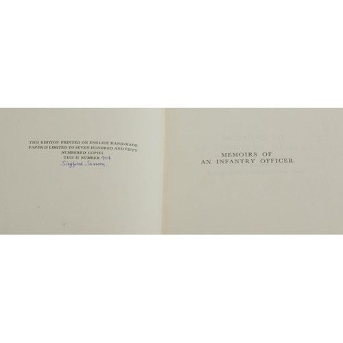 509A - SASSOON, 'MEMORIES OF AN INFANTRY OFFICER'
Blue Buchram octavo, signed by Sassoon, 404/750.

Conditi... 