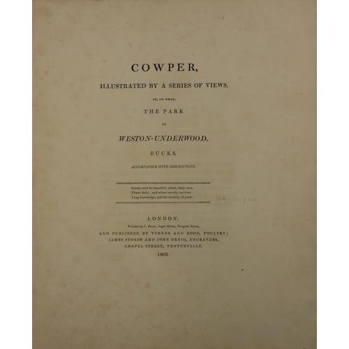 523 - WILLIAM COWPER, COWPER ILLUSTRATED BY A SERIES OF VIEWS IN OR NEAR THE PARK OF WESTON UNDERWOOD, BUC... 