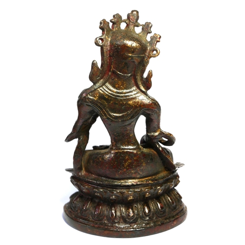 656 - A CHINESE/TIBETAN BRONZE FIGURE OF VAJRASATTVA 
Seated pose on double lotus base.
(approx 15cm)