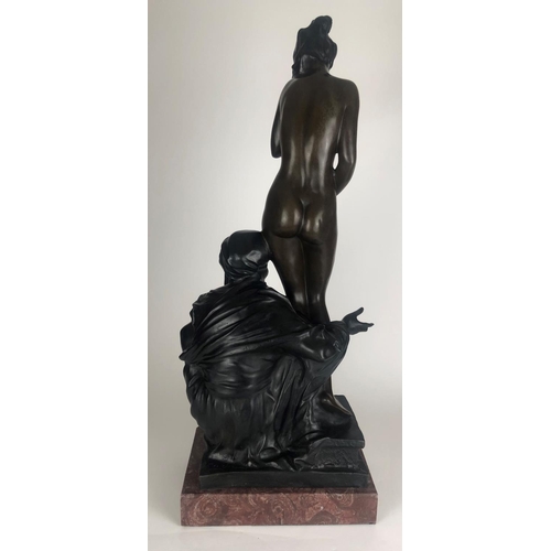 677 - AN ART NOVEAU STYLE BRONZE STATUE OF A NUDE SLAVE GIRL WITH HER MASTER
On rouge marble base.
(70cm)
... 