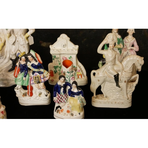 743 - STAFFORDSHIRE, A COLLECTION OF 19TH CENTURY POTTERY FLAT BACK FIGURES
Comprising 'Death of Nelson', ... 