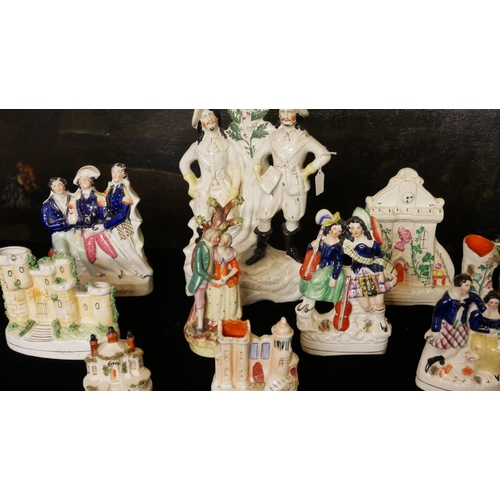 743 - STAFFORDSHIRE, A COLLECTION OF 19TH CENTURY POTTERY FLAT BACK FIGURES
Comprising 'Death of Nelson', ... 