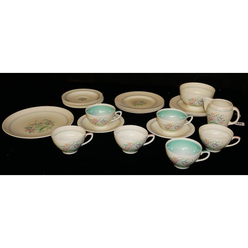 771 - SUSIE COOPER, AN ART DECO POTTERY TEA SERVICE
Comprising six cups and saucers, six side plates, brea... 