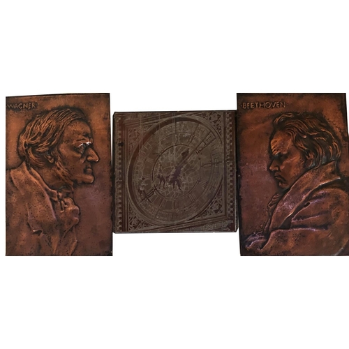 779 - A PAIR OF COPPER RELIEF PORTRAIT PLAQUES, WAGNER AND BEETHOVEN
Along with a copper engravers plaque,... 