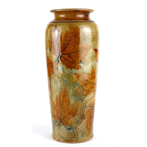 820 - ROYAL DOULTON, A VASE WITH AUTUMN LEAF DECORATION
Monogrammed ‘EP’ to base.
(h 26cm)