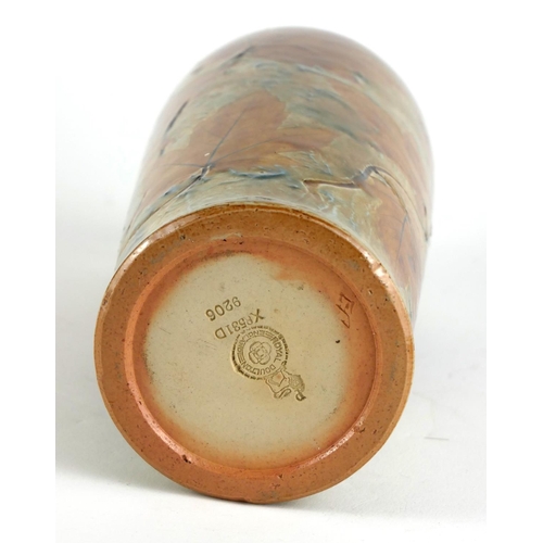 820 - ROYAL DOULTON, A VASE WITH AUTUMN LEAF DECORATION
Monogrammed ‘EP’ to base.
(h 26cm)