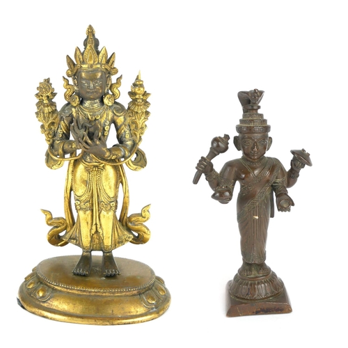 247 - A 19TH CENTURY ORIENTAL GILT BRONZE STATUE, BODHISATTVA
Along with Bhairava Shiva bronze.
(largest 1... 
