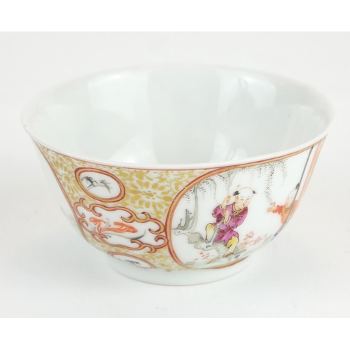 251 - A CHINESE PORCELAIN 'GILT GROUND' TEABOWL
Hand painted with two oval pictorial cartouche featuring f... 