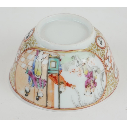 251 - A CHINESE PORCELAIN 'GILT GROUND' TEABOWL
Hand painted with two oval pictorial cartouche featuring f... 