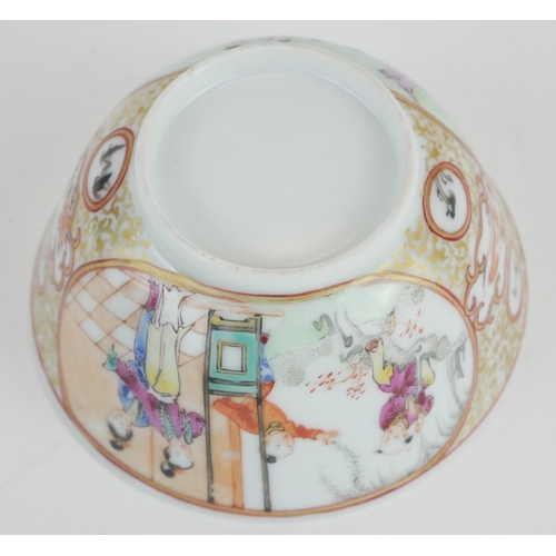 251 - A CHINESE PORCELAIN 'GILT GROUND' TEABOWL
Hand painted with two oval pictorial cartouche featuring f... 
