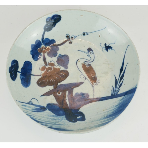 263 - A CHINESE PORCELAIN CHARGER DISH
Hand painted in underglaze blue and iron red palette with a stork a... 