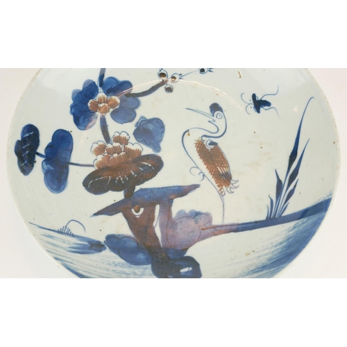 263 - A CHINESE PORCELAIN CHARGER DISH
Hand painted in underglaze blue and iron red palette with a stork a... 