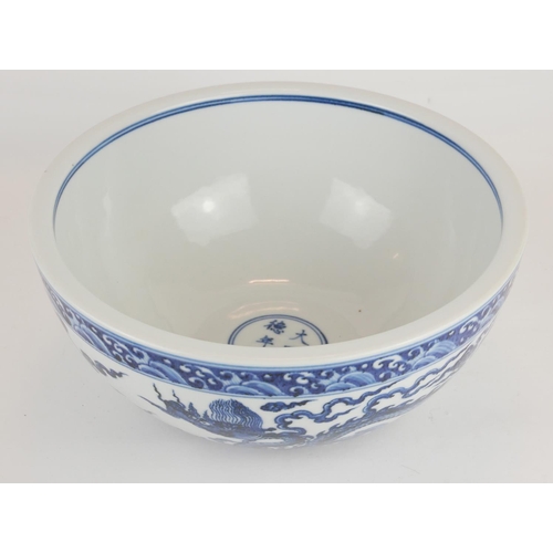 268 - A CHINESE BLUE AND WHITE PORCELAIN 'DRAGON' BOWL
Hand painted decoration of a five toe dragon in sty... 
