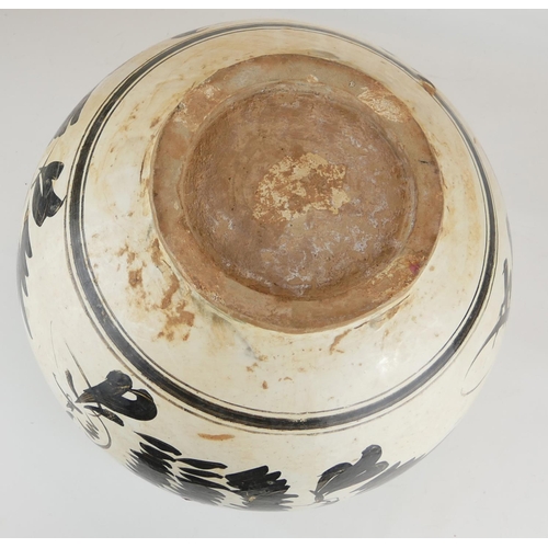 269 - A LARGE 19TH CENTURY CHINESE POTTERY CIZHOU GLAZE JARDINIÈRE
Spherical form with brown glaze decorat... 