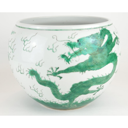 272 - A CHINESE FAMILLE VERTE PORCELAIN JARDINIÈRE
Having a five toe dragon chasing a flaming pearl, beari... 