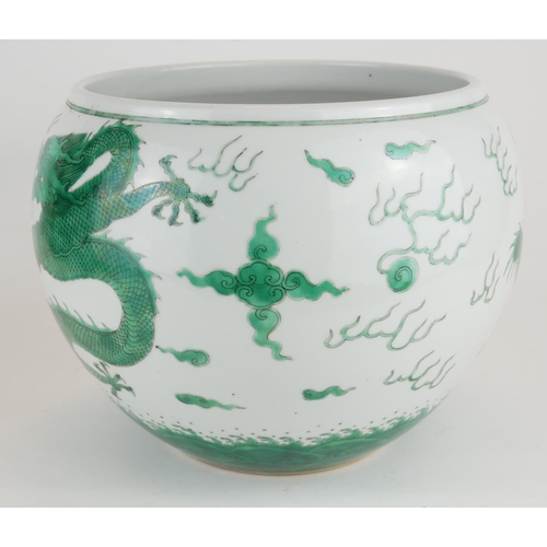 272 - A CHINESE FAMILLE VERTE PORCELAIN JARDINIÈRE
Having a five toe dragon chasing a flaming pearl, beari... 