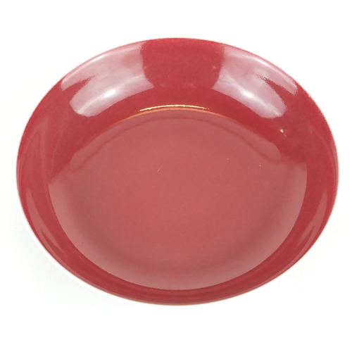 276 - A CHINESE PORCELAIN OX BLOOD GLAZE SHALLOW BOWL
With Qianlong 1736 - 1795 blue seal mark to base.
(a... 