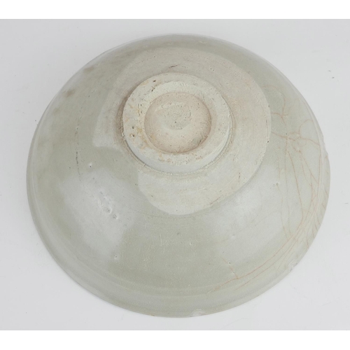 280 - A CHINESE CELEDON GLAZED POTTERY SHALLOW BOWL
With unglazed footrim.
(approx 18cm x 7cm)