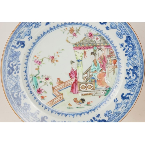 285 - A SET OF THREE CHINESE FAMILLE ROSE PORCELAIN PLATES
Each painted with figures in an exotic garden w... 