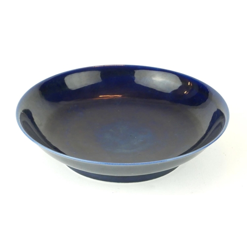 287 - A CHINESE MONOCHROME BLUE GLAZE PORCELAIN SHALLOW BOWL
With Yongzheng 1723 - 1735 six character mark... 