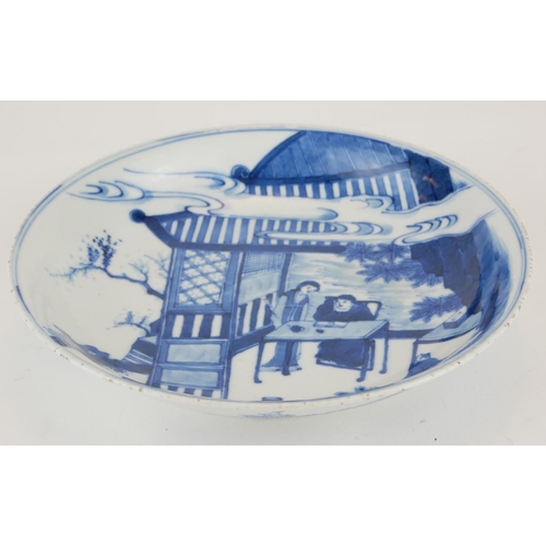 288 - AN 18TH CENTURY CHINESE BLUE AND WHITE EXPORT DISH
Hand painted with figures in a garden.
(approx 21... 