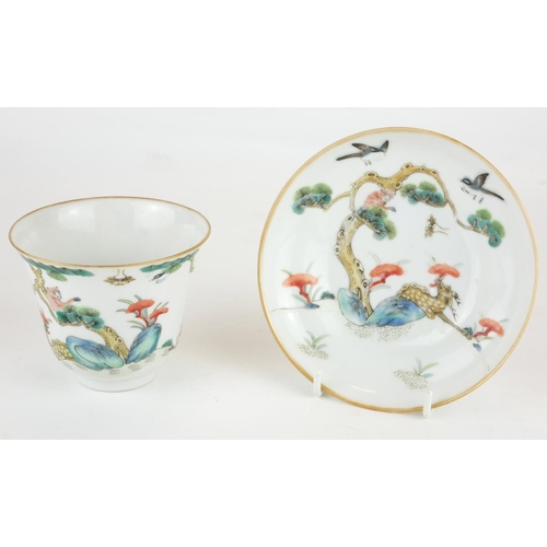293 - A CHINESE FAMILLE VERTE PORCELAIN 'DEER AND MONKEY' CUP AND SAUCER
Hand painted with a recumbent dee... 