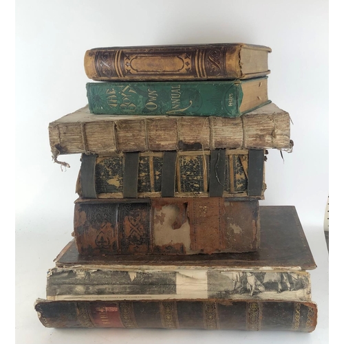 219 - THREE 19TH CENTURY LEATHER BOUND BIBLES
Along with a ‘History of England Written in French’, by Mr R... 