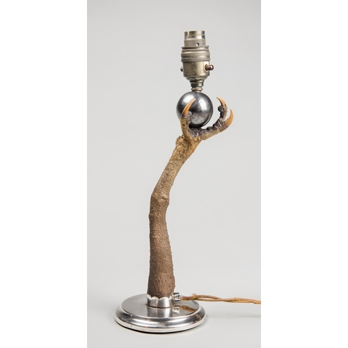 23 - ROWLAND WARD, AN UNUSUAL TAXIDERMY CLAW AND BALL LAMP WITH A LOADED SOLID SILVER BASE. Silver hallma... 