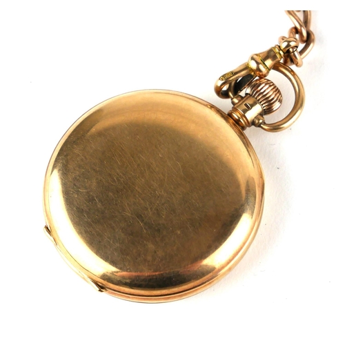 251 - ROLEX, AN EARLY 20TH CENTURY 9CT GOLD POCKET WATCH AND ALBERT CHAIN
Open face with seconds dial and ... 