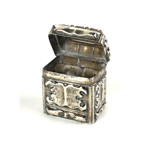 268 - AN EARLY 20TH CENTURY DUTCH SILVER RECTANGULAR TRINKET BOX
With embossed decoration and horse hallma... 