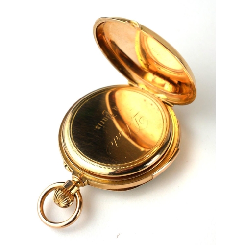 280A - AN EARLY 20TH CENTURY YELLOW METAL QUARTER REPEATER LADIES’ POCKET WATCH
Open face with Roman number... 