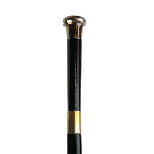 327 - AN EDWARDIAN BRITISH ARMY WHITE METAL AND EBONISED WOOD SWORD STICK
The finial cast with the regimen... 