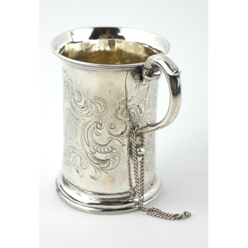 354 - A VICTORIAN SILVER CHRISTENING MUG
Having a fine chased cartouche, hallmarked London, 1844.
(approx ... 