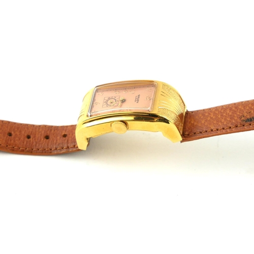 386 - GRUEN, A VINTAGE GOLD PLATED 'CURVEX' LADIES’ WRISTWATCH
Rectangular pink tone dial with subsidiary ... 