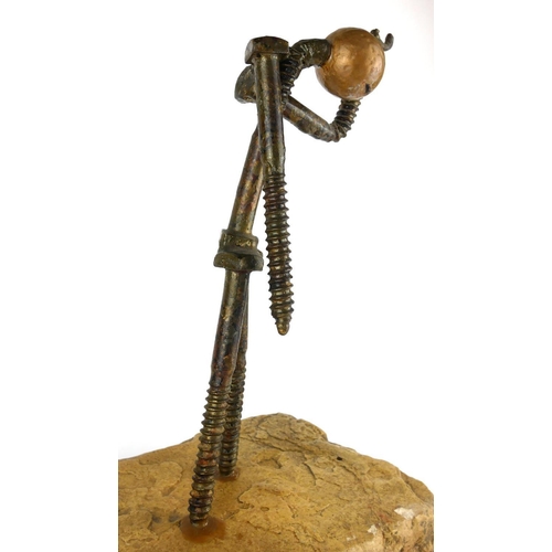 447 - IN THE MANNER OF DAVID SMITH, AN INDUSTRIAL FORM METAL FIGURAL SCULPTURE
Standing pose with screw fo... 