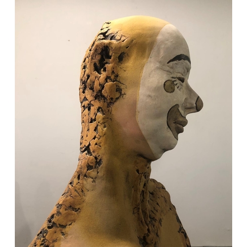 450 - DON WELLS, ‘CLOWN’, 20TH CENTURY LIFE SIZE HALF LENGTH CERAMIC SCULPTURE
Signed and dated 87’.
(102c... 