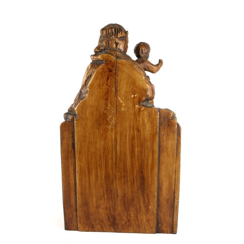 458 - A LATE 18TH/EARLY 19TH CENTURY ECCLESIASTICAL CARVED WOODEN SCULPTURE, MADONNA AND CHILD
Inscribed '... 