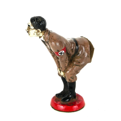 488A - A COLD PAINTED METAL NOVELTY 'HITLER' PIN CUSHION
Having a velvet cushion set to rear.
(approx 12cm)