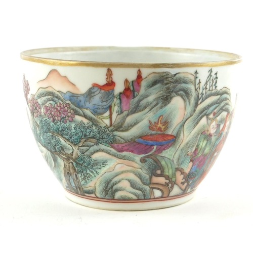 525 - AN 18TH CENTURY CHINESE FAMILLE ROSE PORCELAIN BOWL
Hand painted with a continuous landscape, three ... 