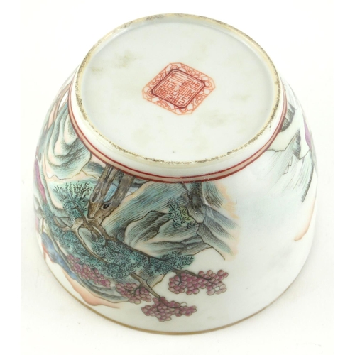 525 - AN 18TH CENTURY CHINESE FAMILLE ROSE PORCELAIN BOWL
Hand painted with a continuous landscape, three ... 