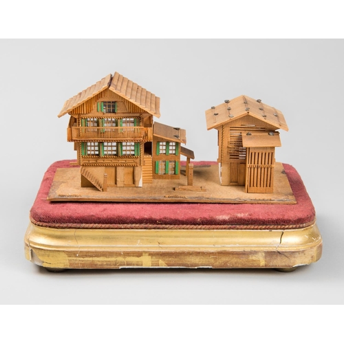 530 - A LATE 19TH/EARLY 20TH CENTURY ARCHITECTURAL MODEL OF A HOUSE UPON A FRENCH GILT GESSO WOOD STAND WI... 