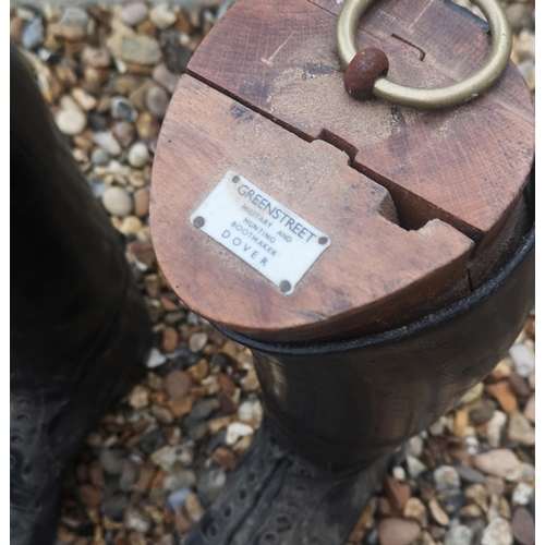 534 - A PAIR OF BLACK LEATHER RIDING BOOTS WITH WOODEN TREES
Bearing label ‘Green Street Military and Hunt... 