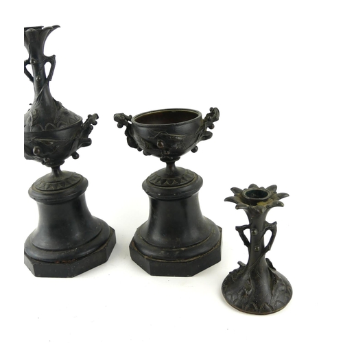 536 - A PAIR OF 19TH CENTURY CONTINENTAL  BRONZE AND MARBLE CANDLESTICKS
Organic sectional form, on an oct... 