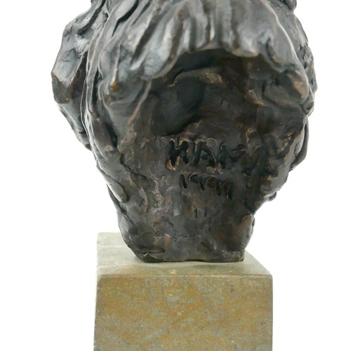 477 - HAMISH MACKIE, BRITISH, BN 1973, A BRONZE TIGER'S HEAD BUST 
Signed to rear ‘Ham 1999’, on a grey ma... 