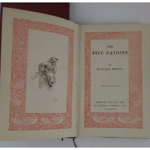 197 - RUDYARD KIPLING, TWO EARLY 20TH CENTURY LEATHER BOUND BOOKS, Each having the gilt tooled elephant an... 