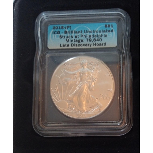 106 - TWO AMERICAN SILVER 1OZ EMERGENCY EAGLE DOLLAR, DATED 2020 Philadelphia MINT and 2015 late discovery... 