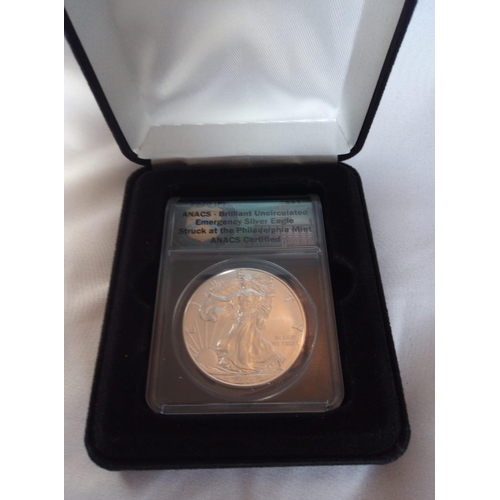 106 - TWO AMERICAN SILVER 1OZ EMERGENCY EAGLE DOLLAR, DATED 2020 Philadelphia MINT and 2015 late discovery... 