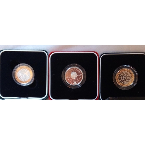 108 - SIX SILVER COMMEMORATIVE PROOF COINS V.E. DAY
Two pound coin, a 2012 Charles Dickens death date  sta... 